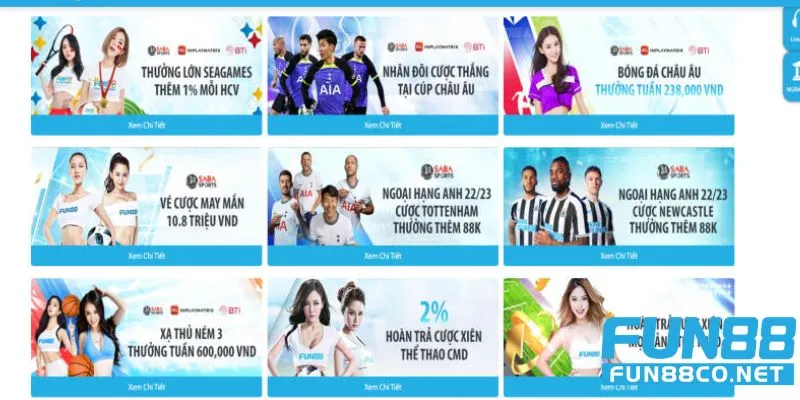 Giao điện toàn trang cá độ bóng đá tại Fun88