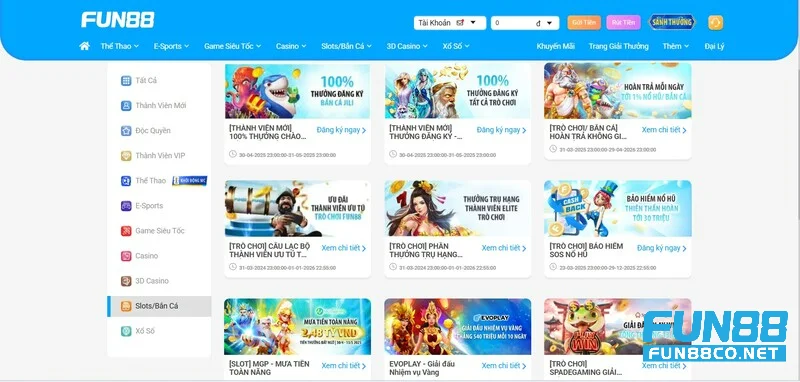 Khuyến mãi dành cho sảnh Slot/Bắn cá trên Fun88