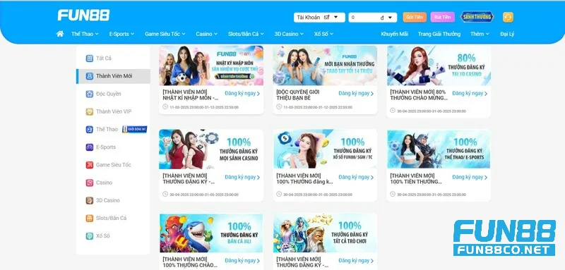Khuyến mãi Fun88 chào mừng