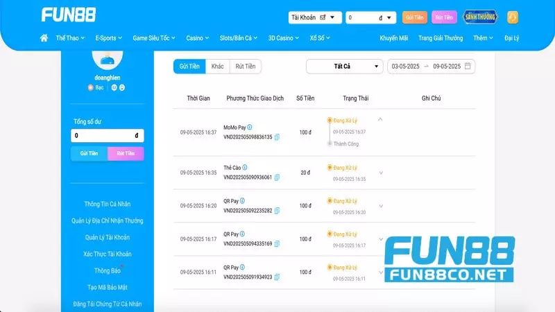 Nguyên nhân khiến nạp tiền vào Fun88 thất bại