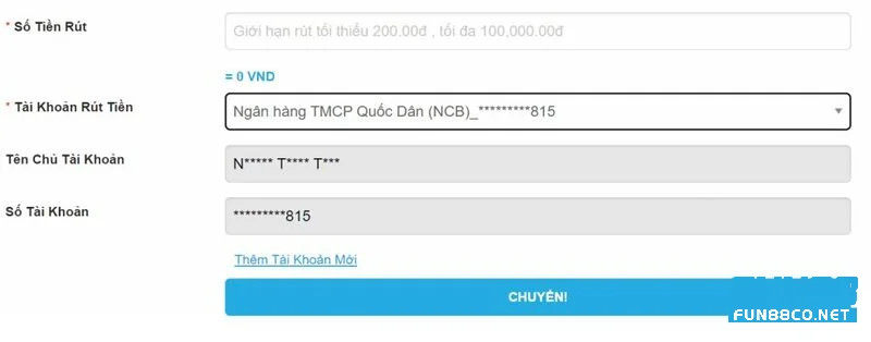 Xác nhận lệnh rút tiền Fun88