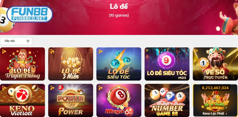 FUN88 với hơn 10 sảnh cược lô đề đẳng cấp 