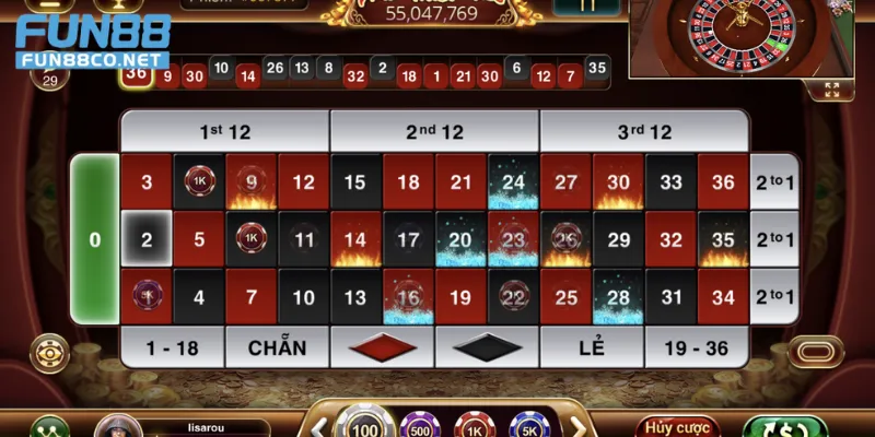Bàn cược Roulette tại Fun88